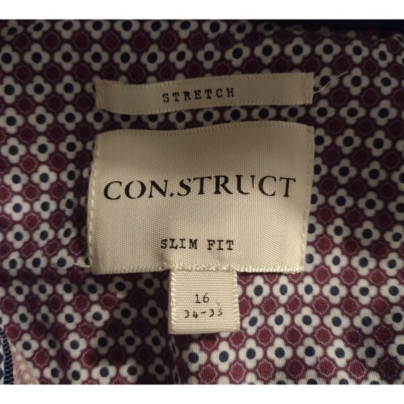 ConStruct Slim Fit Flip Cuff Shirt Men's Size 16 Polka Dot Plum Stretch Business - Picture 5 of 7